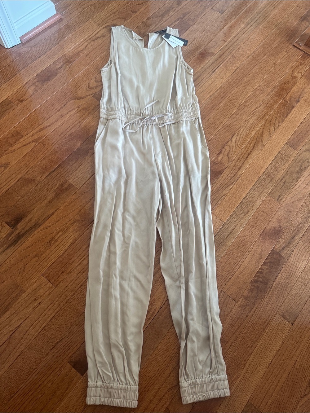 Banana Republic Sleeveless Tie-Waist Jumpsuit in Beige